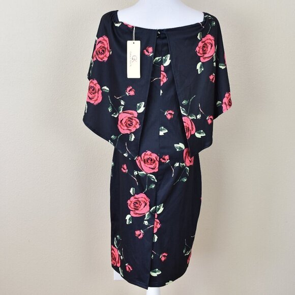 Grace Karin Off Shoulder Floral Cape Sheath Dress NEW - M - Picture 7 of 10